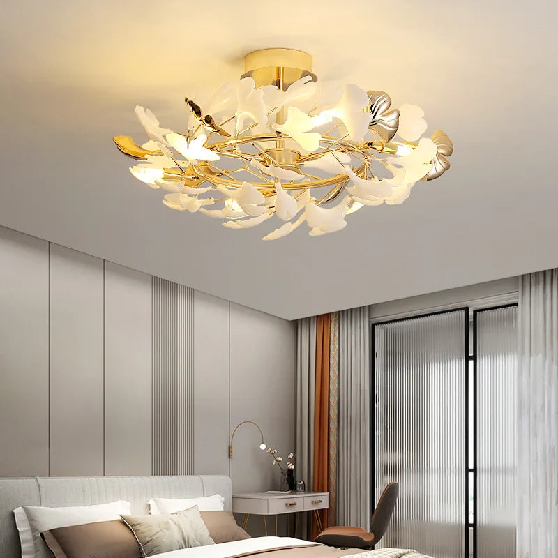 Afralia™ Ginkgo Leaf Pendant Chandelier for Nordic Romantic Living Room Decor