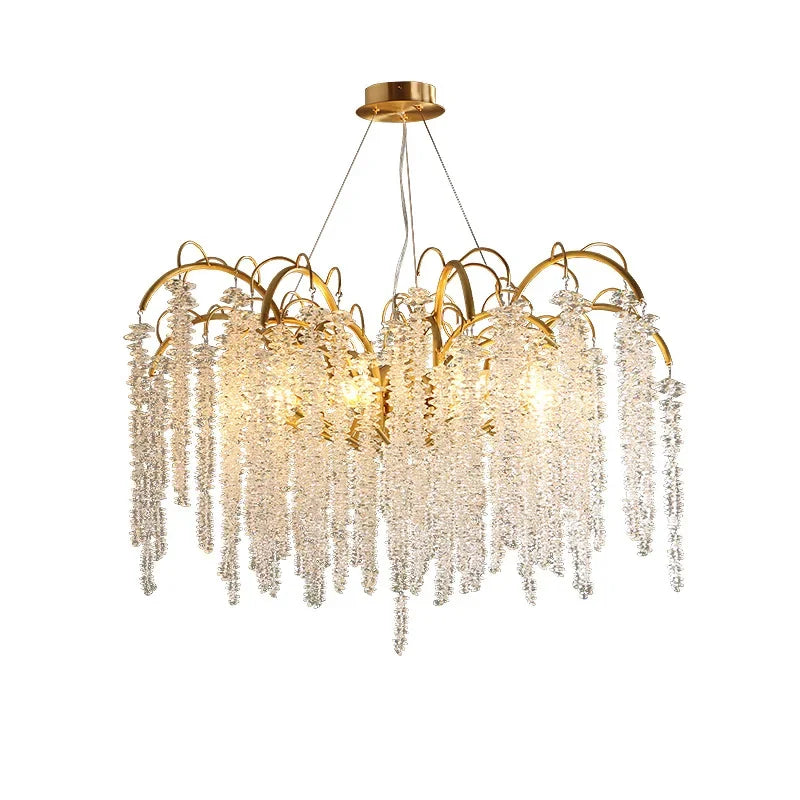 Afralia™ Gold Glass LED Crystal Chandeliers for Luxe Dining Room Decor