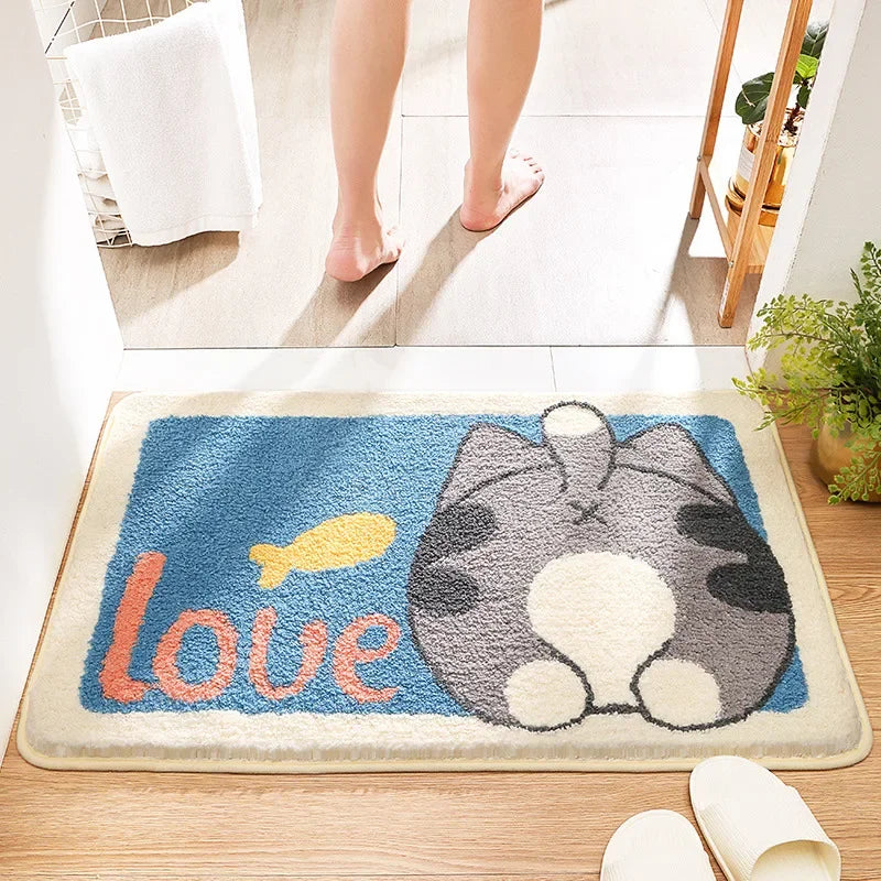 Afralia™ Cartoon Animal Bathroom Carpet - Non-slip Absorbent Soft Bath Rug