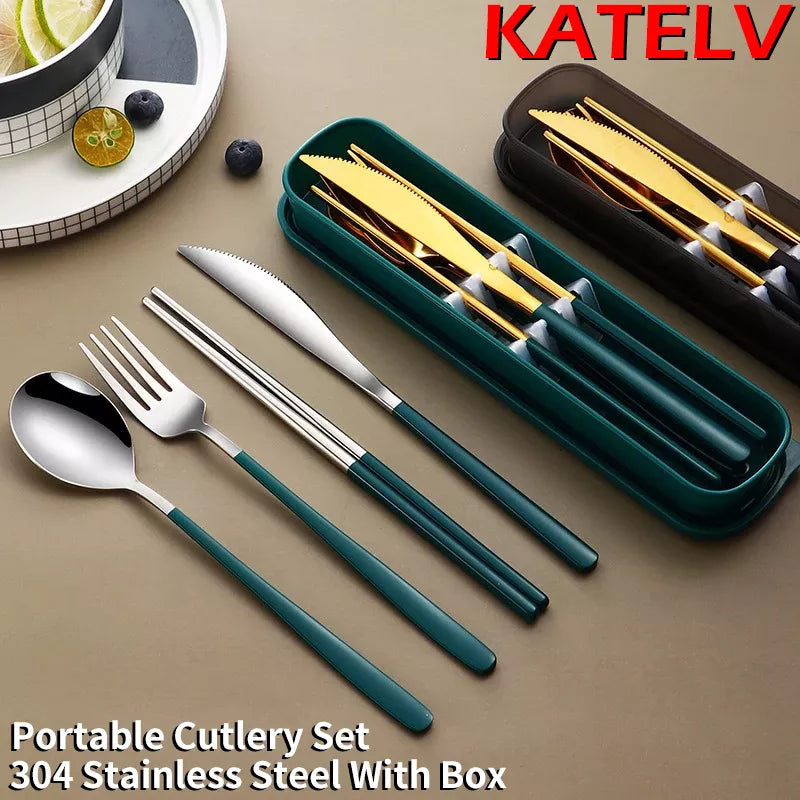 Stylish 304 Stainless Steel Cutlery Set with Travel Box