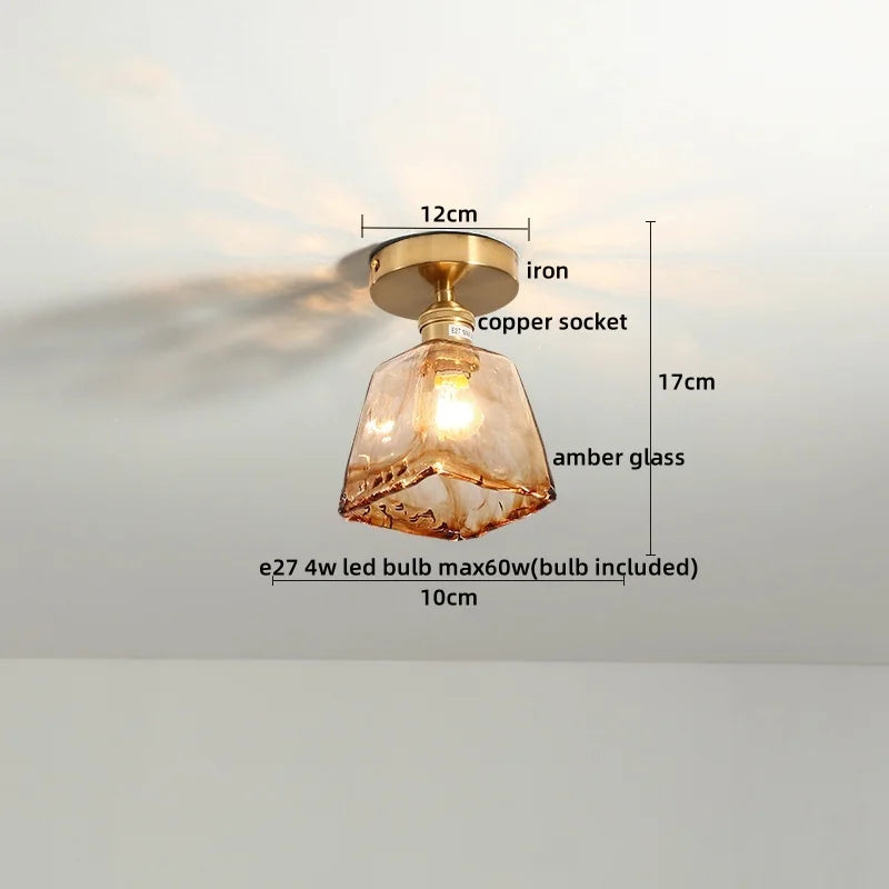 Afralia™ Amber Glass LED Ceiling Lights Modern Home Lighting Copper Socket