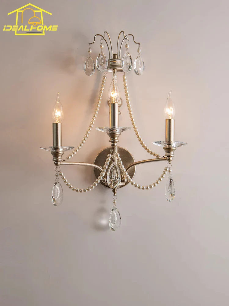 Afralia™ French Retro Crystal LED Wall Lamp - Luxury Iron Art Decor for Living Room