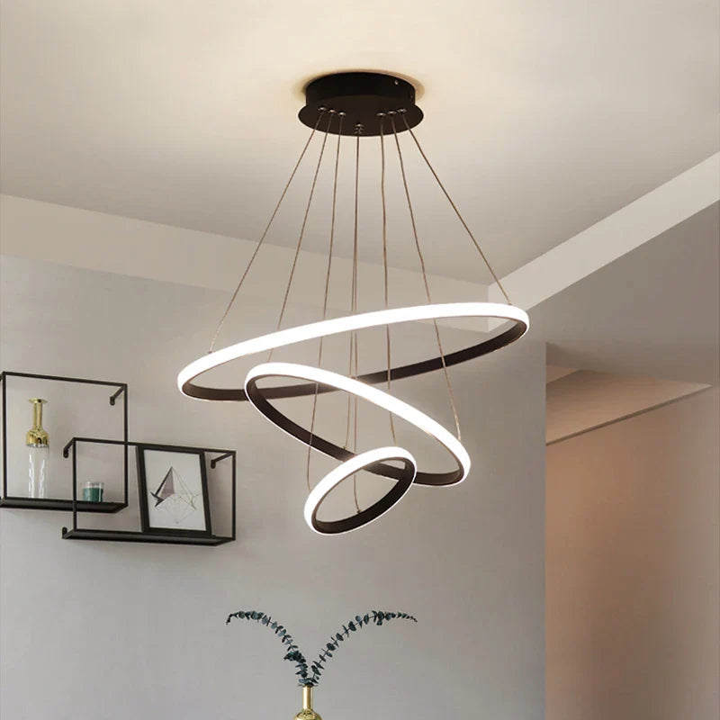 Afralia™ Gold Circle Rings Chandelier LED Pendant Light for Living Room, Kitchen, Dining Room