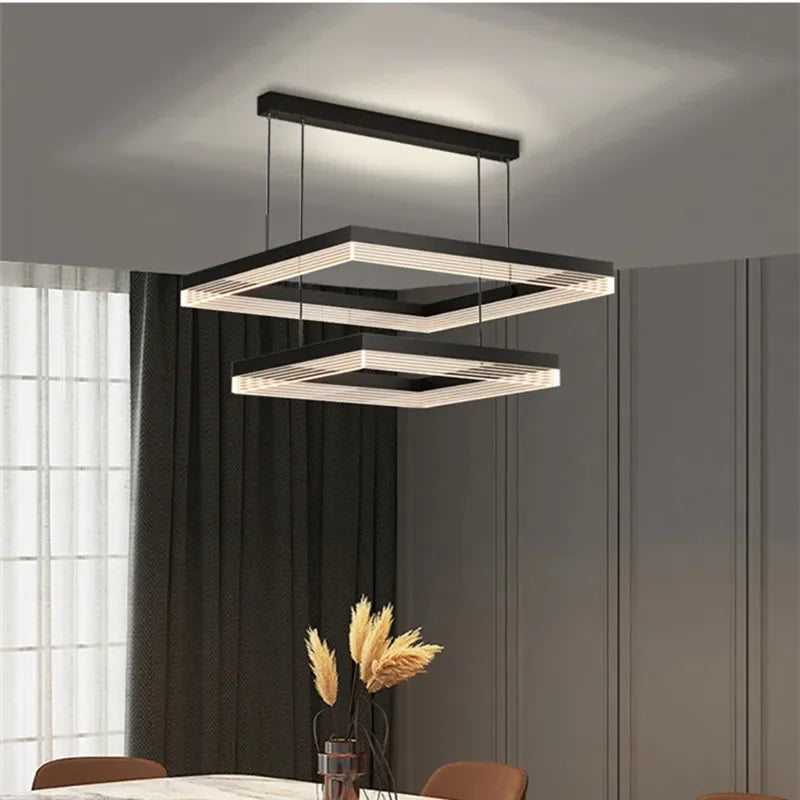 Afralia™ Minimalist Black Square Frame LED Chandelier for Living Room