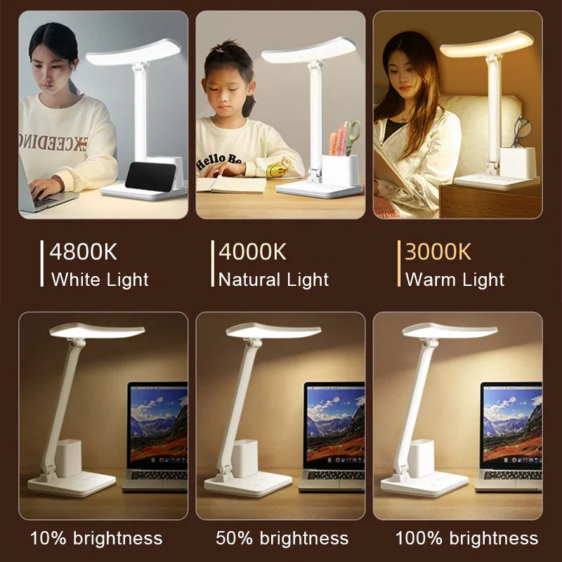 Afralia™ LED Desk Lamp 3 Levels Dimmable Touch Night Light USB Rechargeable Foldable Table Lamp