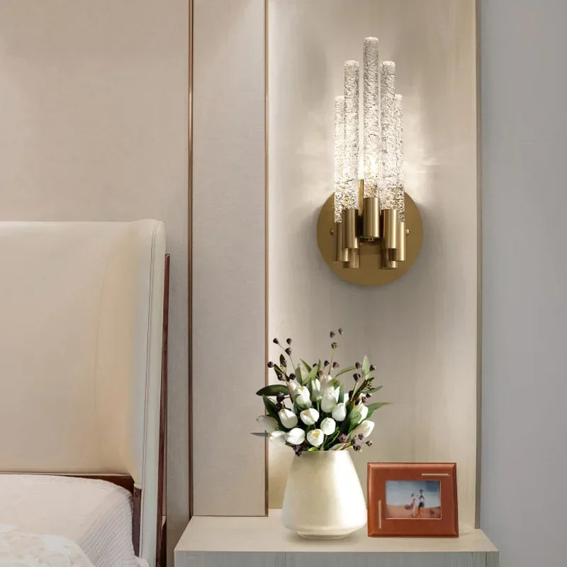 Afralia™ Water Ripple Crystal Copper Wall Lamp: Modern Minimalist LED Glass Indoor Lighting