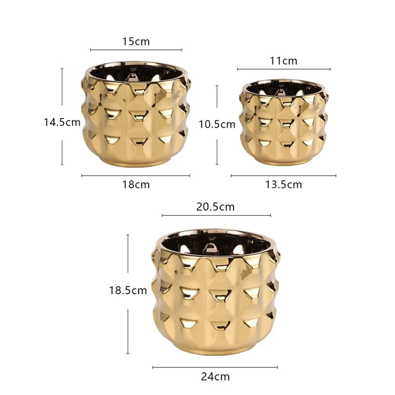 Afralia™ Gold Ceramic Flower Pot Geometry Vase for Succulents and Floral Arrangements