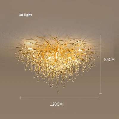 Afralia™ Golden Metal Luxury Crystal Chandelier Lighting Branch Tree for Home Décor