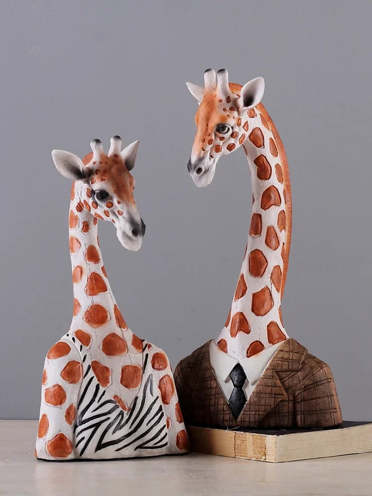 Afralia™ Zebra Giraffe Resin Animal Head Sculpture Statue Desktop Ornament