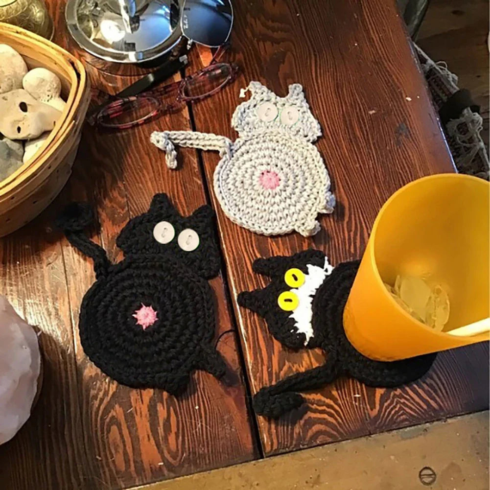 Afralia™ Cat Butt Coasters: Handmade Funny Kitties Cup Mat - Set of 4