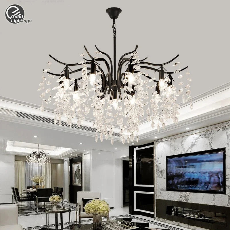 Afralia™ Elegant Black Crystal Chandelier for Living Dining Bedroom Kitchen