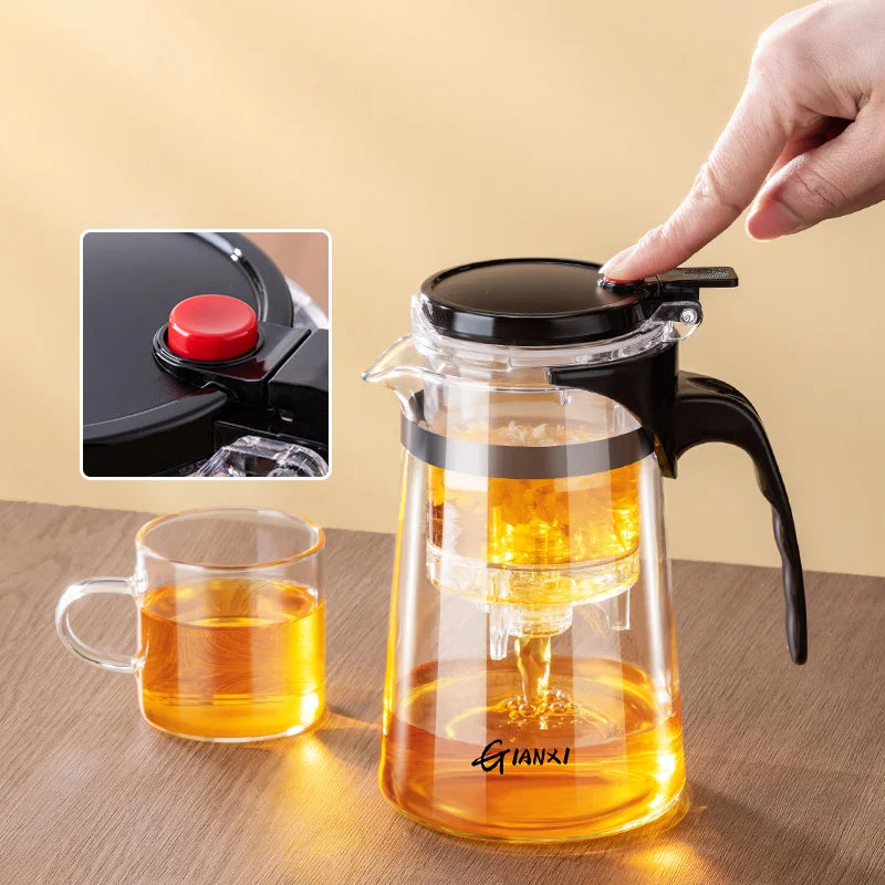 Afralia™ Glass Teapot with One-button Filtering System
