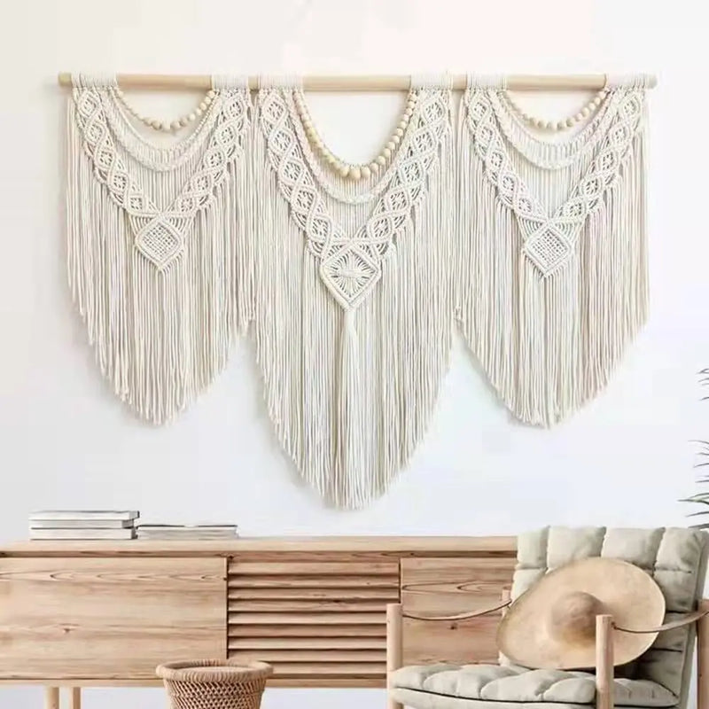 Afralia™ Large Hand-Woven Macrame Wall Hanging Tapestry with Wooden Stick & Tassels