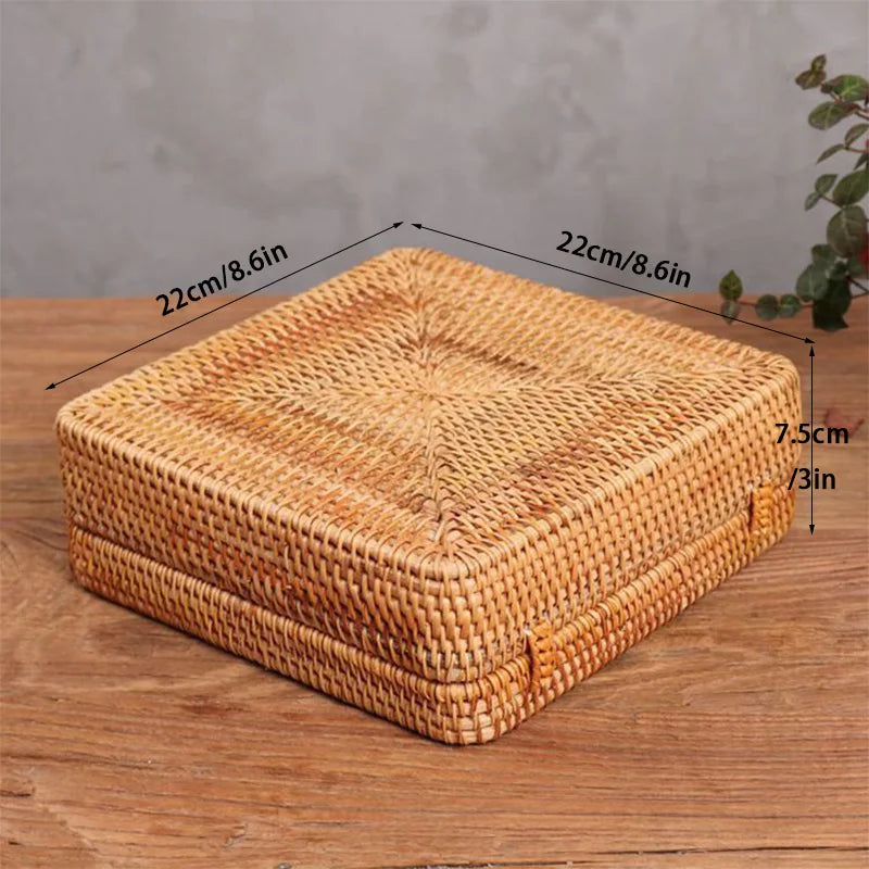 Afralia™ Handwoven Rattan Storage Box with Lid Chinese Knot Ornament for Kitchen Organization