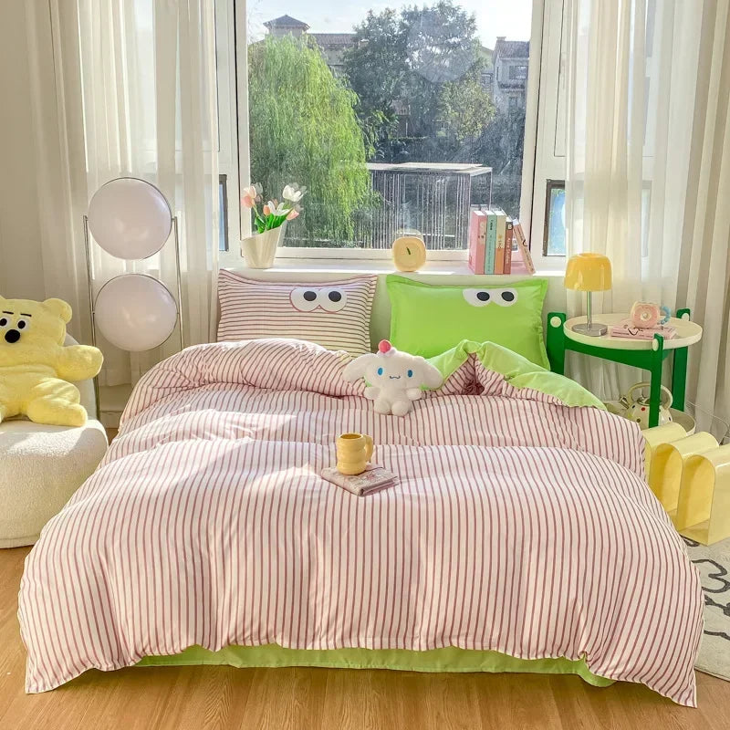 Afralia™ Striped Printed Cotton Bedding Set for Twin/Double Size Beds