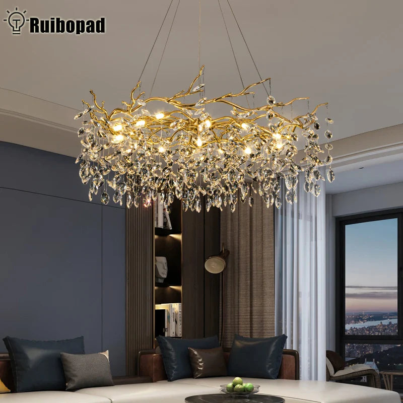 Afralia™ Golden Branch Led Ceiling Chandelier Modern Living Room Pendant Lights