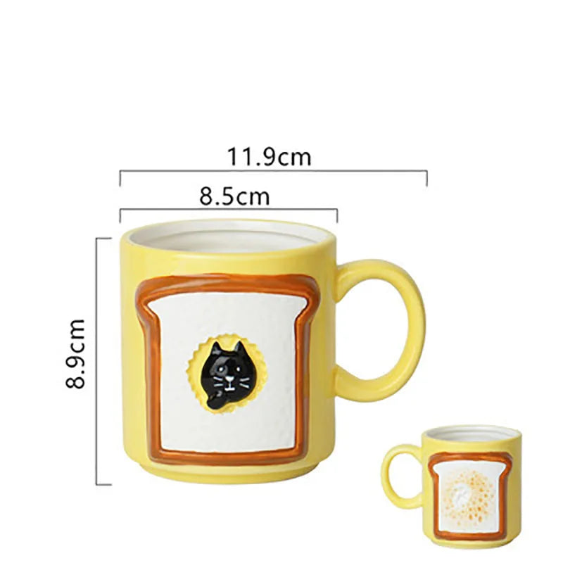 Afralia™ Cat & Bread Pattern Ceramic Cup 200ml Coffee Mug Tea Afternoon Teacup Juice Mug
