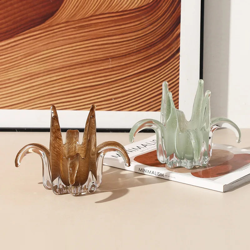Afralia™ Glass Petal Candle Holder for Home Decoration and Storage