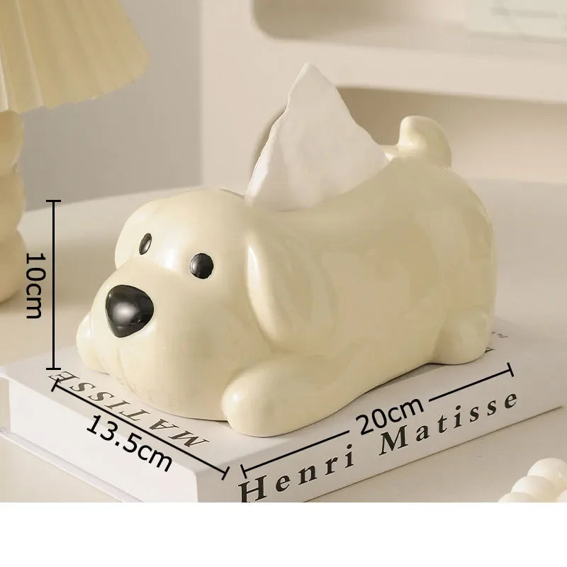 Afralia™ Cartoon Puppy Tissue Box: Cute Animals Ceramic Desk Decoration & Paper Towel Case