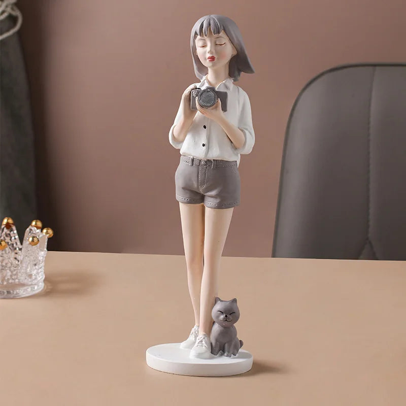 Afralia™ Kawaii Girl Figurine Sculpture for Room Decor and Desk Accessories