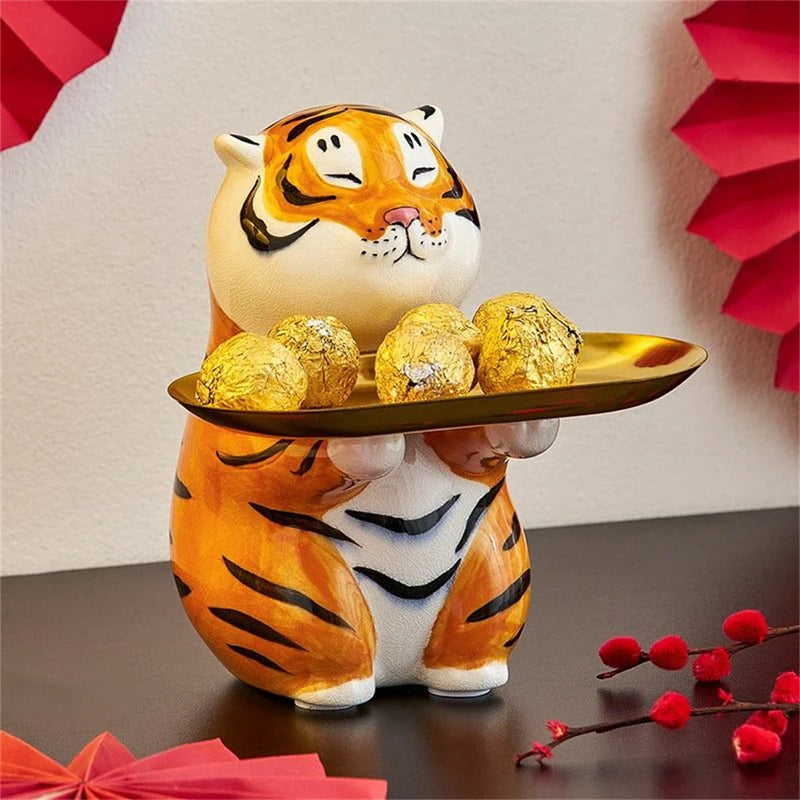 Afralia™ Ceramic Tiger Key Box Tray Organizer Storage Decor Resin Sculpture Tiger Figurine