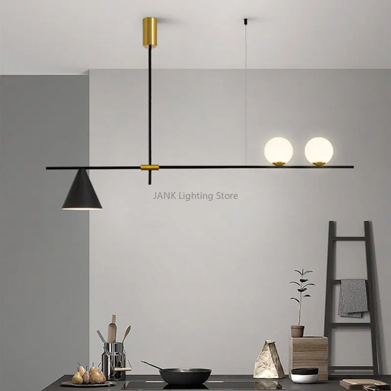 Afralia™ Nordic Black Gold Chandelier LED Pendant Lamp for Living Room Kitchen Restaurant