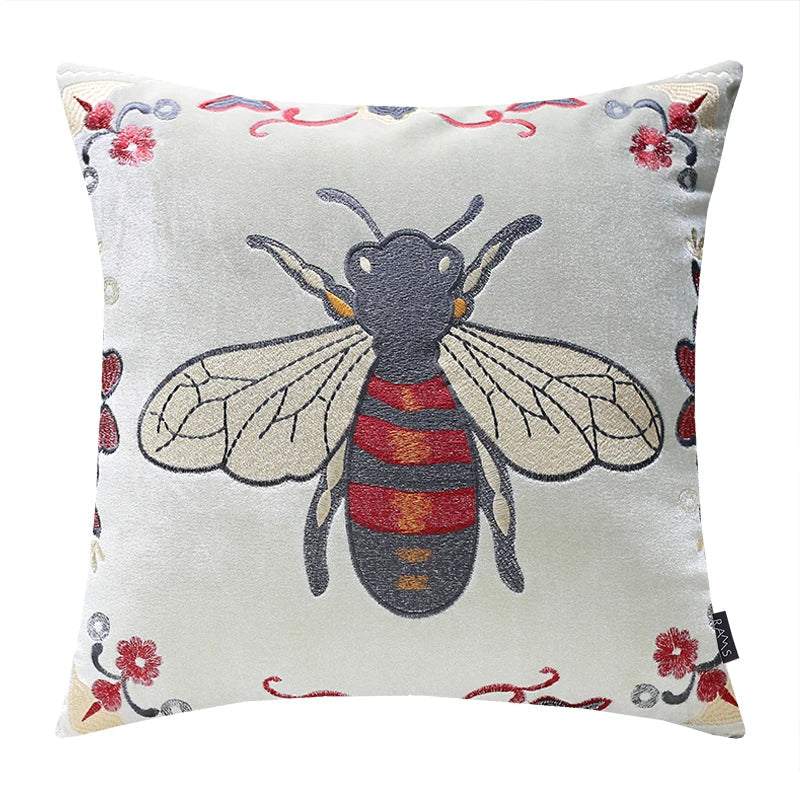 Afralia™ Vintage Bee Green Velvet Cushion Cover, American Style Sofa Waist Pillowcase