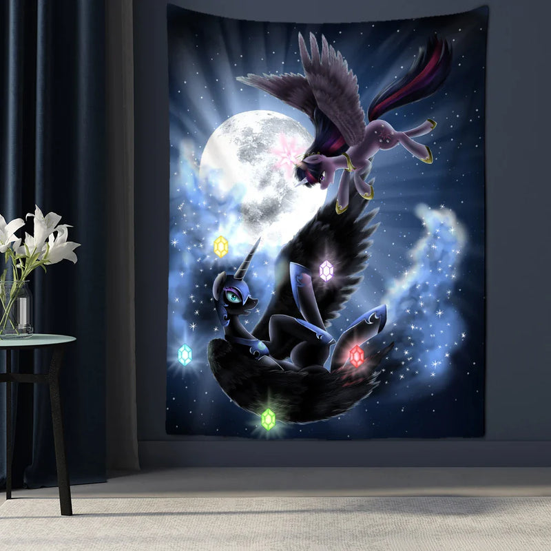 Afralia™ Condor Moon Universe Tapestry - Dark Starry Psychedelic Hippie Wall Hanging