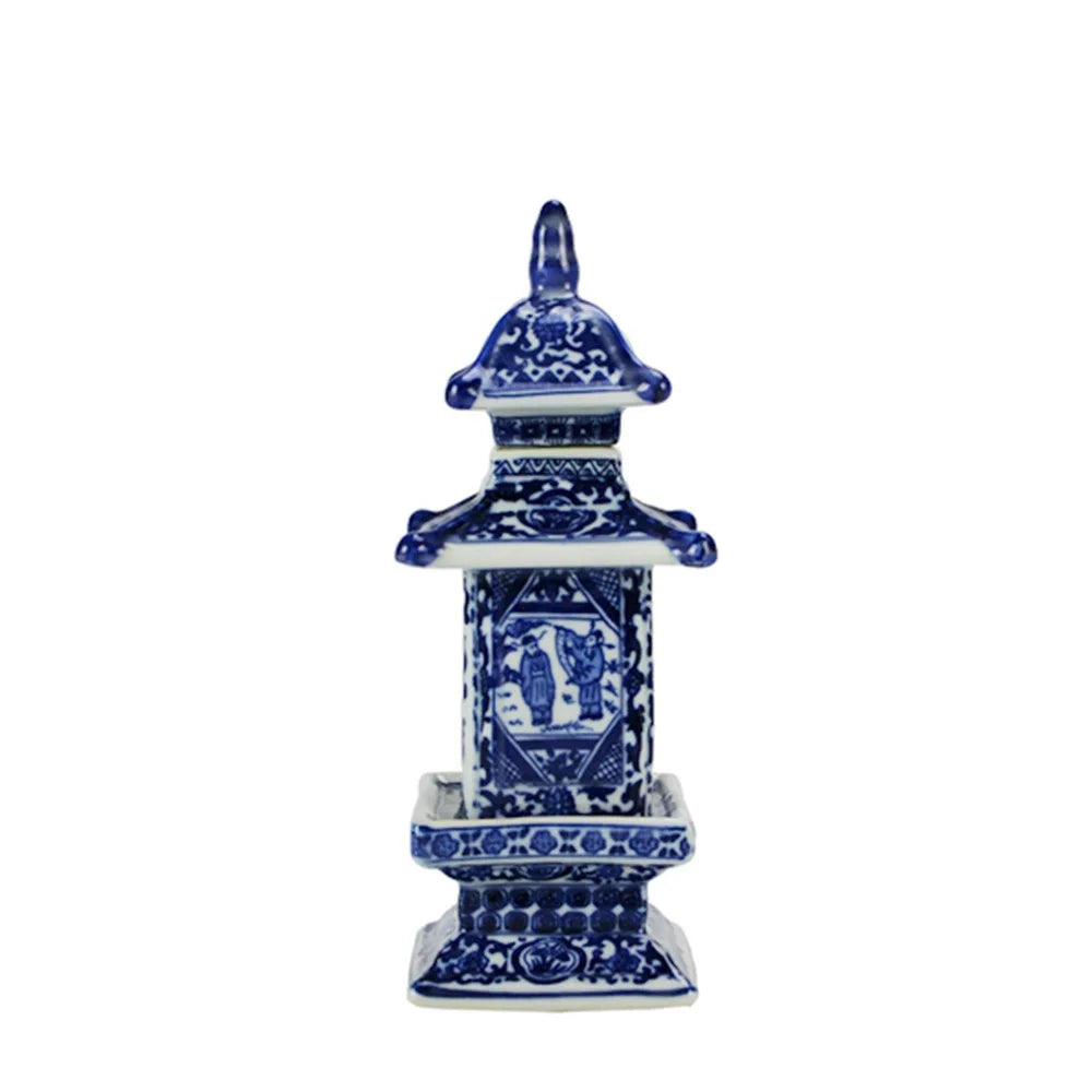 Afralia™ Blue and White Porcelain Layered Tower Vases