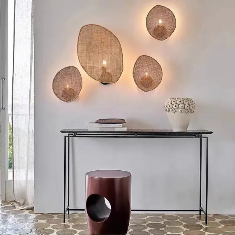 Afralia™ Hand-Woven Rattan Wall Lamp for Japanese Inspired Decor