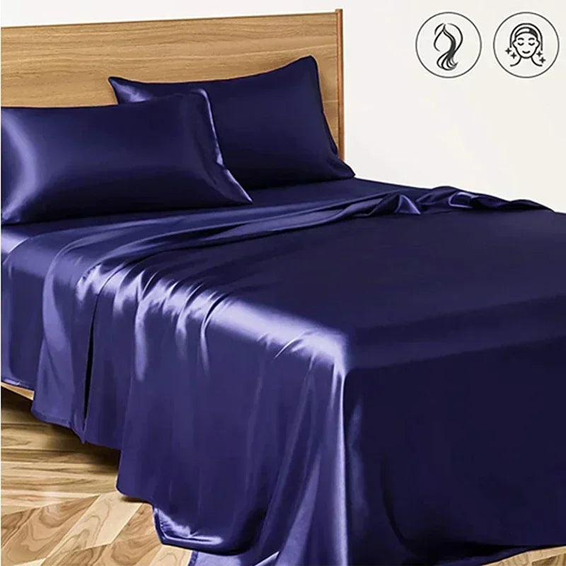 Afralia™ Satin Fabric Luxury Bed Sheet Set - Solid Silky King / Queen Size