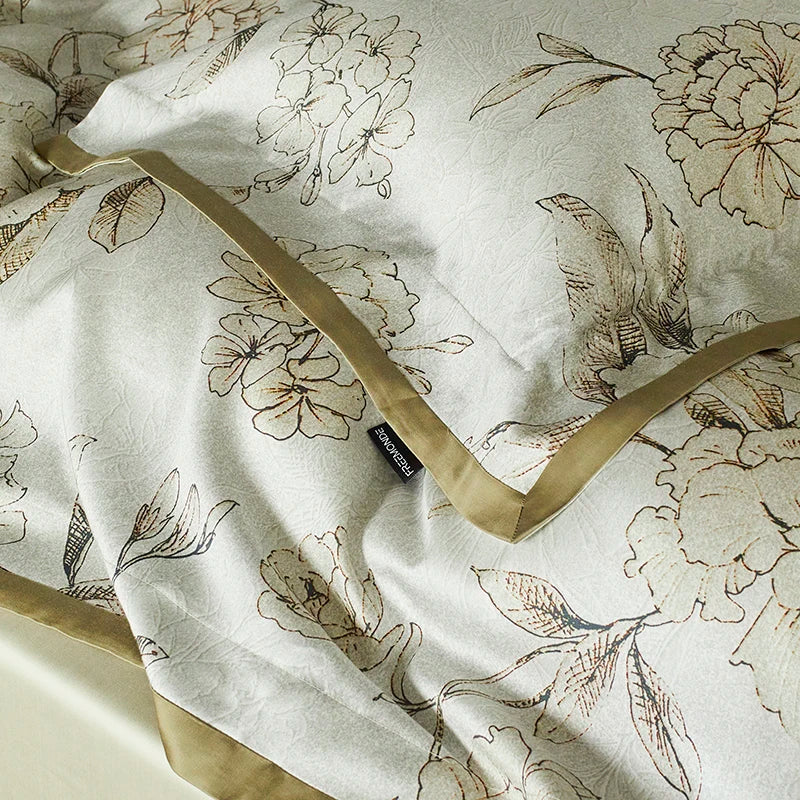 Afralia™ Vintage Print Lyocell Cotton Bedding Set - Queen/King 4Pcs