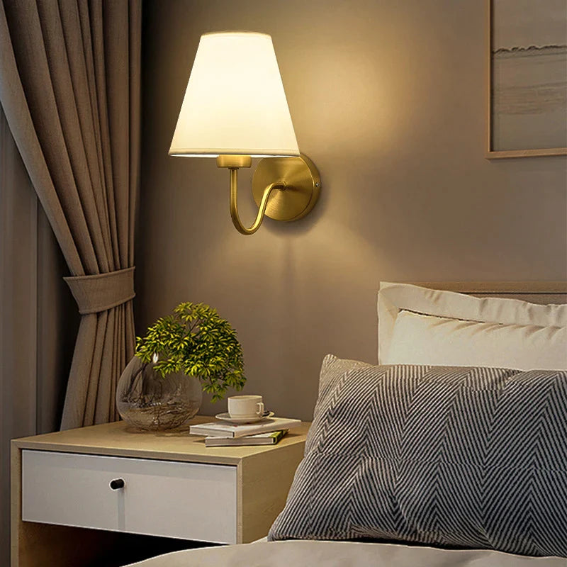 Afralia™ Gold Fabric Wall Lamp: Modern Nordic Bedroom Light Fixture for Hotel Aisle & TV Background.