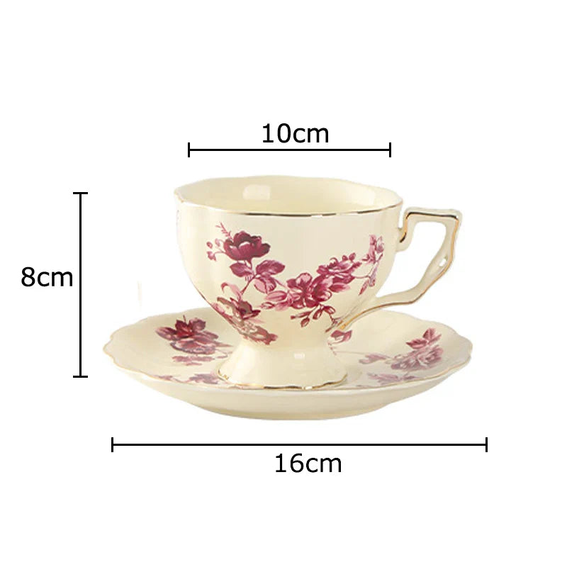 Afralia™ Floral Ceramic Cup & Saucer Set, Elegant Tea & Coffee Mug for Dining Table