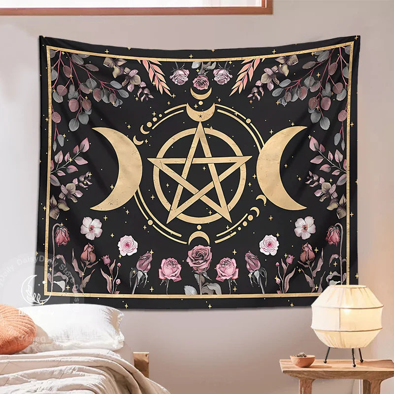 Afralia™ Botanical Floral Moon Tapestry - Witch Cottage Core Living Room Decor