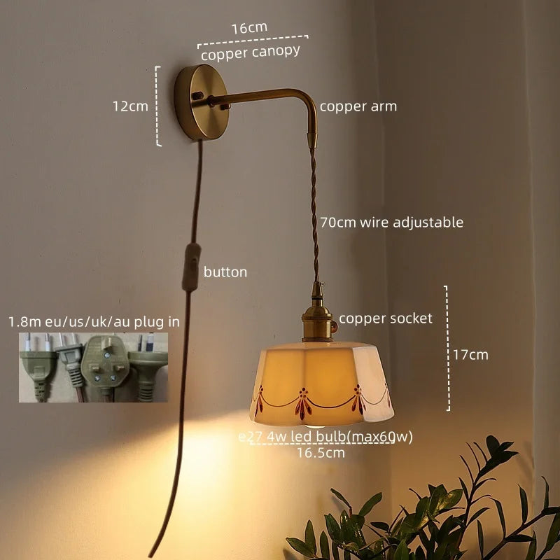 Afralia™ Ceramic Copper LED Wall Sconce Light, Modern Nordic Design for Living Room, Bedroom, Bathroom