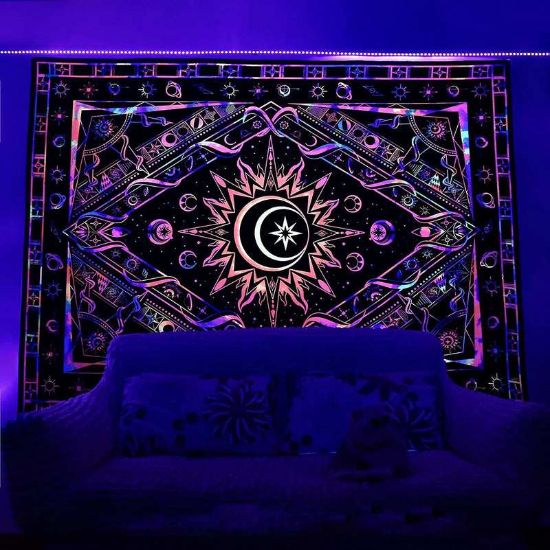 Afralia™ Sun Moon Phase Tapestry - Colorful Hippie Boho Psychedelic Wall Hanging