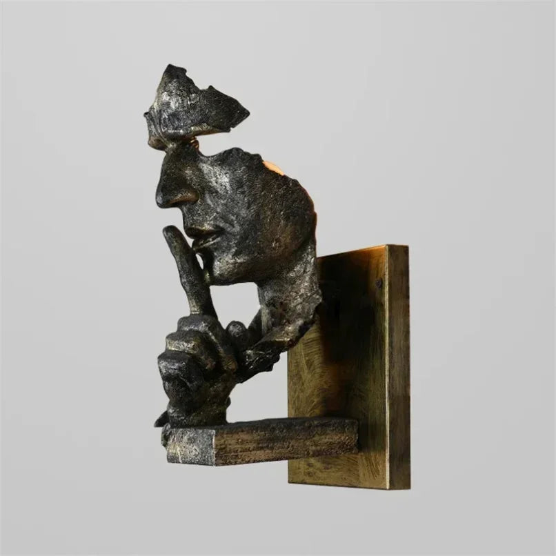 Afralia™ Retro Silence Is Gold Resin Wall Lamp for Home Entrance and Study Room Decor