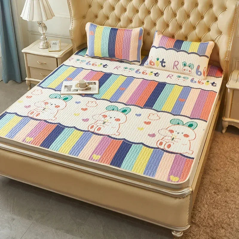 Afralia™ Cartoon Print Silky Mattress Set: 4-Layer Quilted Breathable Cushion