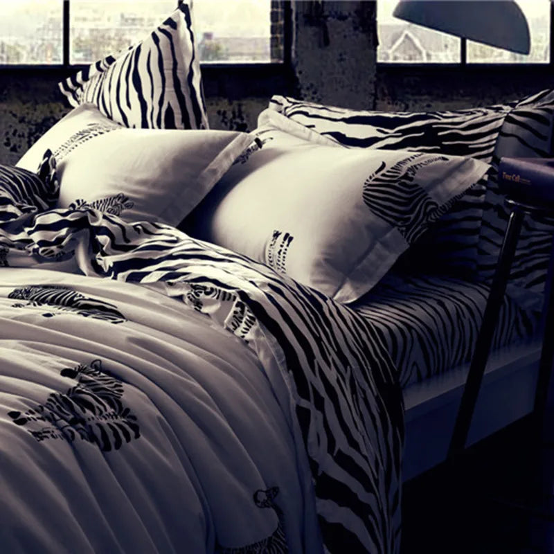Afralia™ Nordic Cotton Black White Bedding Set: Classic Comforter Single Double Bedroom Decor
