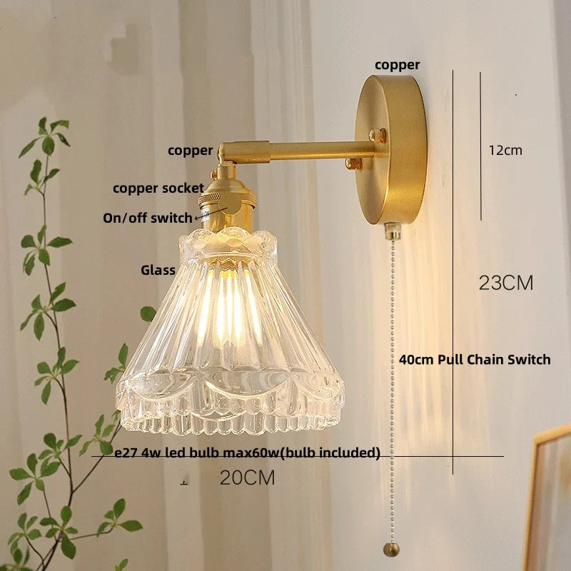 Afralia™ Brass LED Wall Sconce with Pull Chain Switch, Nordic Design