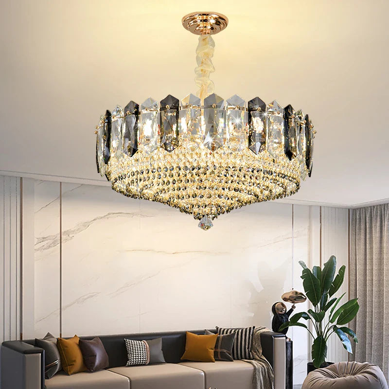 Afralia™ Crystal Duplex Villa Chandelier Hall Light - Luxe Living Room Middle Floor Lamp