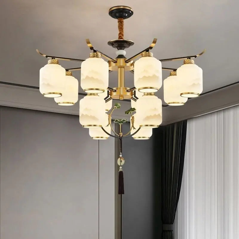 Afralia™ Chinese Zen Chandelier for Home, Hotel, and Restaurant Living Room Lighting
