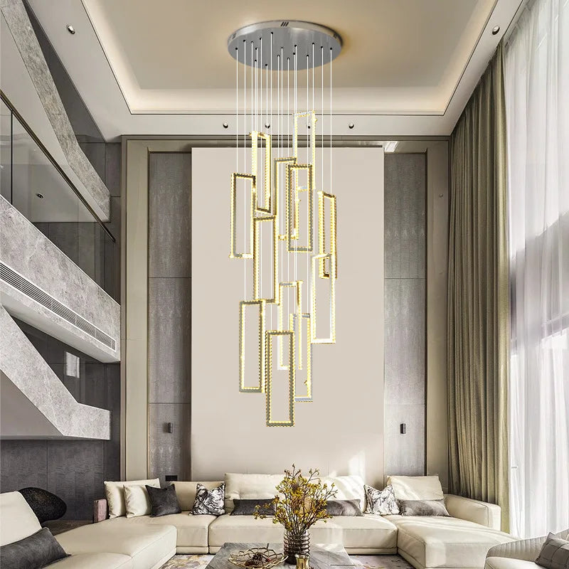 Afralia™ Modern Crystal LED Pendant Lights Steel Rectangle Hanging Lamp
