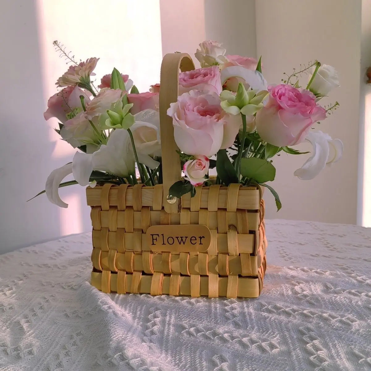 Afralia™ Handmade Bamboo Flower Basket Decor | Decorative Flowers Cachepot
