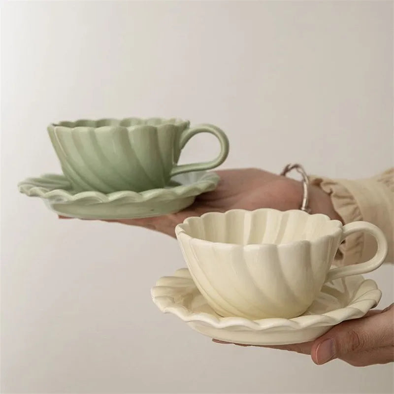 Afralia™ Elegant Lace Ceramic Coffee Cup and Saucer Set for Home and Office