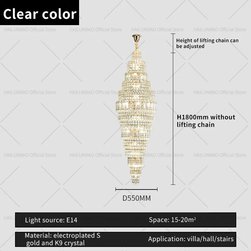 Afralia™ Crystal Spiral Staircase Chandelier: European Style Living Room Lighting