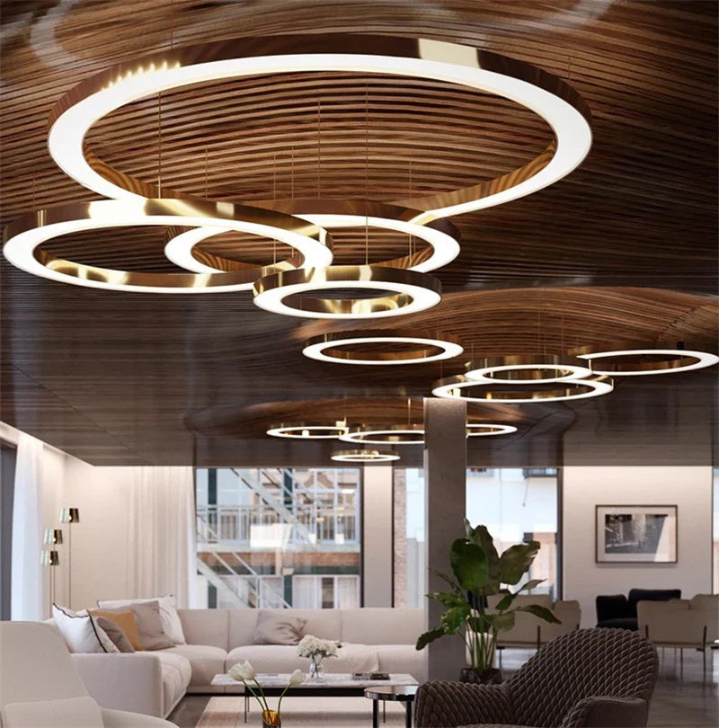 Afralia™ Circular Gold Ring LED Pendant Light for Dining Room and Living Room