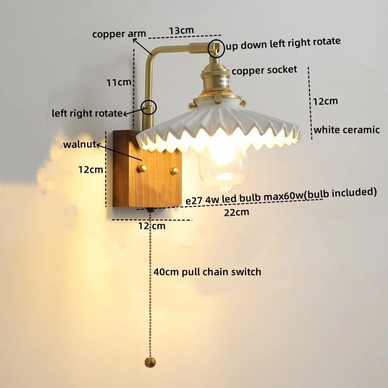 Afralia™ LED Ceramic Wall Sconce Pull Chain Switch Light Fixture