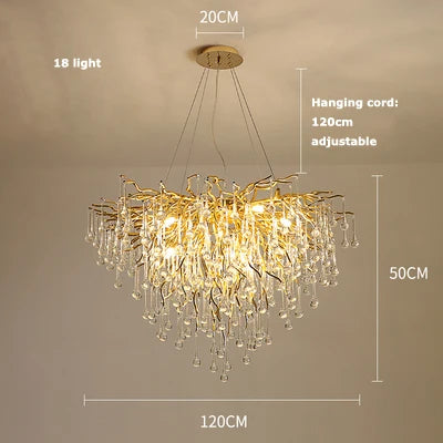 Afralia™ Golden Metal Luxury Crystal Chandelier Lighting Branch Tree for Home Décor